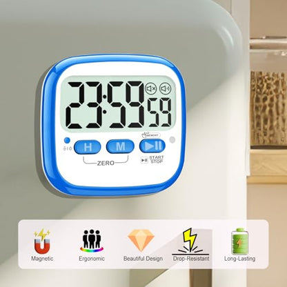 AyayaBoss 2-Pack Magnetic Kitchen Timers for Cooking, Digital Stop Watch Countdown Timer for Kids, Teachers, Classroom, Office, Exercise - Battery Included - color: Digital Timer 2 Pack - Blue
