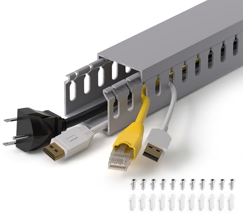 1.4"H x 1.6"W Cable Raceway, 12ft Under Desk Wire Management Channel, Grey | Slotted Wire Duct, 4 Pack (3 ft Each), Heavy-Duty PVC Cable Management for Server Racks, Network Cables & Electrical Cabinets - color: Grey, size: 1.4in H X 1.6in W X 12ft L