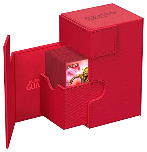 Ultimate Guard Flip'n'Tray 80+, Deck Case for 80 Double-Sleeved TCG Cards + Dice Tray, Red, Independent Magnetic Closure & Microfiber Inner Lining - color: Red, size: 80+