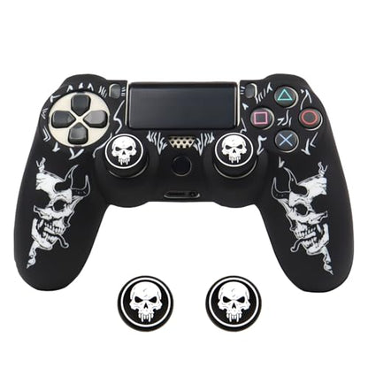 RALAN Horned Skull Head Design Controller Skin Cover with 2 Thumb Grips Compatible with PS4/Playstation 4 Slim/Pro Controller - color: Horned Skull Black White