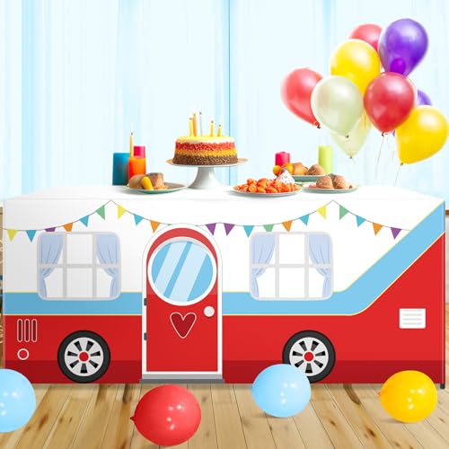 6 Ft Camping Tablecloths Birthday Party Decorations Camper Theme Table Cover Washable Fabric Polyester Summer Camp Rectangle Table Covers Protector for Woodland Birthday Forest Party Decorations - style: Camping
