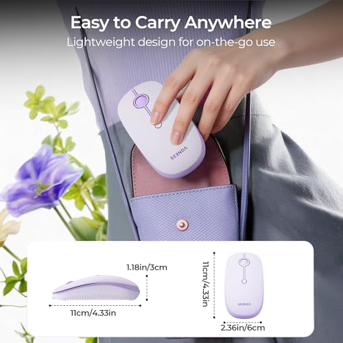 seenda MOU001 Bluetooth Wireless Mouse for Laptop,Slim Computer Mice,Purple | Rechargeable Computer mouse with USB and dual Bluetooth, 3-level DPI and quiet clicks for Windows, Macbook, iPad and Travel. - color: purple