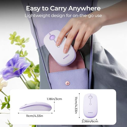 seenda MOU001 Bluetooth Wireless Mouse for Laptop,Slim Computer Mice,Purple | Rechargeable Computer mouse with USB and dual Bluetooth, 3-level DPI and quiet clicks for Windows, Macbook, iPad and Travel. - color: purple