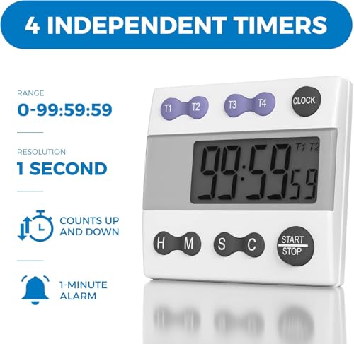 Sper Scientific Portable Digital Kitchen & Lab Timer 810015 - 4 Channel, Large Display, Loud Alarm, Classroom Timer - 2 pc - size: 2 Pack