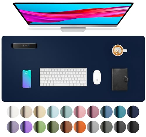 Aothia Leather Desk Pad Protector, Mouse Pad, Office Desk Mat, Non-Slip PU Leather Desk Blotter, Laptop Desk Pad, Waterproof Desk Writing Pad for Office and Home (Dark Blue,23.6" x 13.7") - color: Dark Blue, size: 23.6" x 13.7"