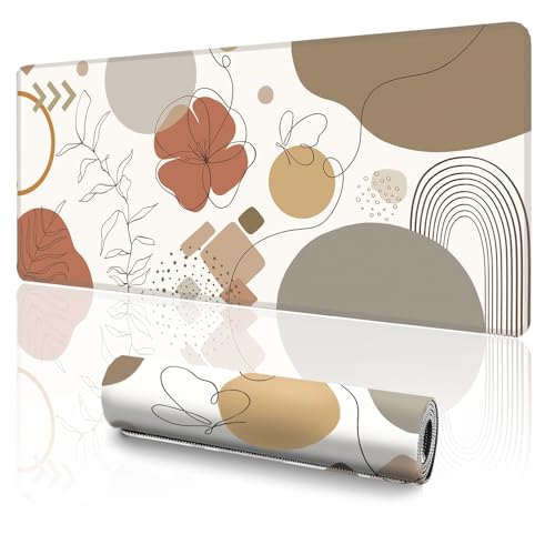 Boho Large Desk Mat (31.5 x 11.8 Inch), Abstract Minimalist Mouse Pad with Stitched Edges, Beige Terracotta Line Art Floral Keyboard Mat, Non-Slip Laptop Pad, Modern Home Office Decor - color: Terra Flora, size: 11.8x31.5''