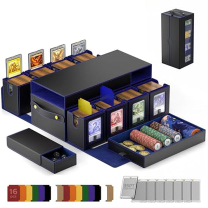 MoKo Commander Deck Box for MTG with Handle & Dice Tray, 8+2 Modular Design | 8-Deck Modular Card Case, Magnetic Holders & Dividers Included, Holds 1040+Double-Sleeved Cards, Playmat Storage, Fit TCG/EDH - color: Black Blue