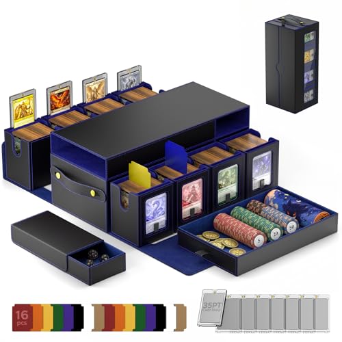 MoKo Commander Deck Box for MTG with Handle & Dice Tray, 8+2 Modular Design | 8-Deck Modular Card Case, Magnetic Holders & Dividers Included, Holds 1040+Double-Sleeved Cards, Playmat Storage, Fit TCG/EDH - color: Black Blue