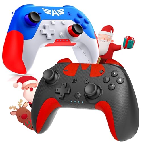 pedroshaw 2 Pack Wireless Controller Compatible With Switch/Lite/OLED/PC, Small Pro Controller With 6-Axis Gyro, Programe, Dual Vibration, Turbo, Share - Gift for Kids - color: Blue&Red