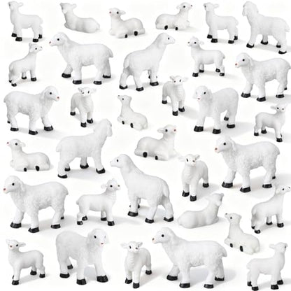 Soulchen 50 Pcs Mini Sheep Resin Figurine Bulk Miniature Lamb Figure to Hide Animals Statue Landscape Little Shepherd Decor for Mini DIY Garden Party Outdoor Indoor Home Decor Christian Gifts - style: Lamb