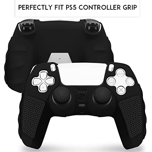 SIKEMAY Anti-Slip PS5 Controller Skin, Soft Thicken Non-Slip Studded Silicone Gel Grip Protective Cover Case for PlayStation 5 Controller Grip, 2 Pack with 8 x Thumb Grip Caps - color: Black
