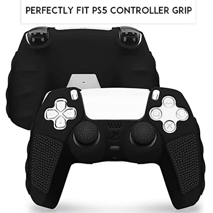 SIKEMAY Anti-Slip PS5 Controller Skin, Soft Thicken Non-Slip Studded Silicone Gel Grip Protective Cover Case for PlayStation 5 Controller Grip, 2 Pack with 8 x Thumb Grip Caps - color: Black