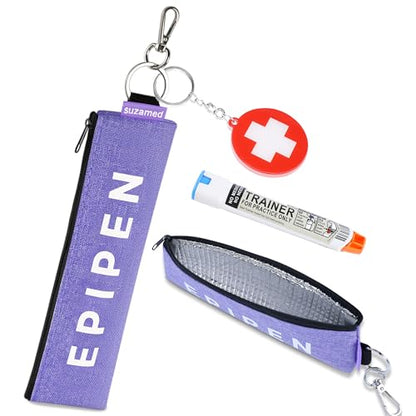 Portable EpiPen Carry Case, Insulated Emergency Medical Bag Maintain Med effectiveness, Fits 1 EpiPen, Asthma Inhaler, Auvi-Q, Allergy Medication, Travel EpiPen Holder for Adults or Kids (Purple) - color: Purple