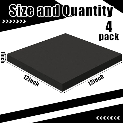 4 Pcs 1" Thick Foam Padding Sheet with Adhesive Backing Block | 12 Inch x 12 Inch, Closed Cell, Self Stick Neoprene Insulation Foam Sheet, Black, for Furniture Cars Speakers - color: Black, size: 1 Inch Thick, 12 x 12 Inches