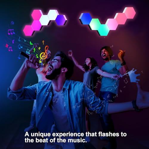 ODISTAR Hexagon Wall Light Panels (8 Pack)- Smart APP RGB Hexagonal LED Modular Lights with Remote Control,Music Sync Features for Gaming Rooms,Living Rooms, Bedrooms, DIY Enthusiasts and Gift Options - color: 8-Pack APP Control