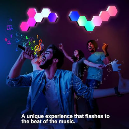 ODISTAR Hexagon Wall Light Panels (8 Pack)- Smart APP RGB Hexagonal LED Modular Lights with Remote Control,Music Sync Features for Gaming Rooms,Living Rooms, Bedrooms, DIY Enthusiasts and Gift Options - color: 8-Pack APP Control