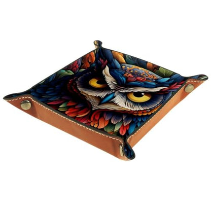 Colorful Owl Dice Tray PU Leather Dice Rolling Tray Folding Dice Holder for Dice Games, Like RPG, DND and Other Table Games - color: Multi 2