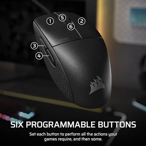 Corsair M55 Wired Lightweight FPS Gaming Mouse – 16,000 DPI – Six Programmable Buttons – Textured Side Grips – Black - color: Black, style: Wired