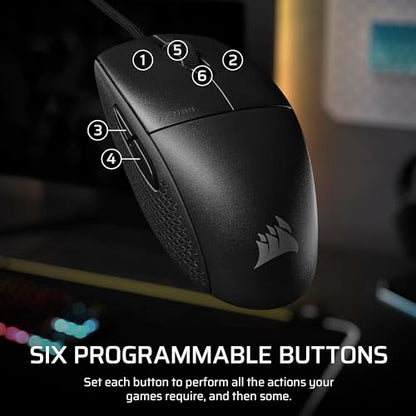 Corsair M55 Wired Lightweight FPS Gaming Mouse – 16,000 DPI – Six Programmable Buttons – Textured Side Grips – Black - color: Black, style: Wired