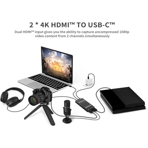 USB3.0 4K HDMI Video Capture Card with 2 Input 2 Output Two Screen Capture Broadcast Live Stream HDMI to USB 3.0 Dongle HD 1080P Live Streaming Video Grabber Converter (H2U)