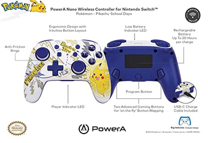 PowerA Nano Enhanced Wireless Controller for Nintendo Switch - Pokémon: Pikachu School Days, mini, portable, gamepad, motion controls, bluetooth - color: Pikachu School Days