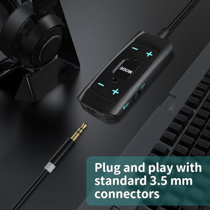 USB Sound Card Virtual 7.1 Surround Sound USB to 3.5mm Jack Audio Adapter Cable External Sound Card for PC/PS4/PS5/Mac/Gaming Headset, with Mute/Volume Control, 6.5ft, Audio Control Box, Plug and Play