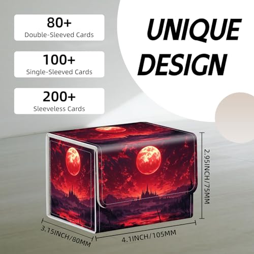 Trading Card Storage Box, Holds 100+ for MTG Cards, PU Leather with Magnetic Closure, Red Blood Moon Castle Fantasy Durable Deck Box for Magic the Gathering, Trading Card Games - color: Red Blood Moon Castle Fantasy