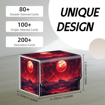 Trading Card Storage Box, Holds 100+ for MTG Cards, PU Leather with Magnetic Closure, Red Blood Moon Castle Fantasy Durable Deck Box for Magic the Gathering, Trading Card Games - color: Red Blood Moon Castle Fantasy