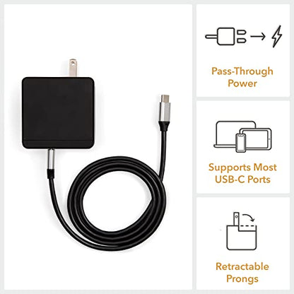 SideTrak USB-C® Wall Power Adapter, 45W Wall Charger with 4K Support, Compatible with SideTrak Portable Monitors and Other Devices, 5ft USB-C® to USB-C® Cord Included - style: Wall Power Cord