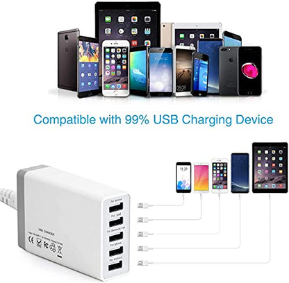 Pezin & Hulin 5 Port USB Wall Charger, 45W, Compatible with Tablet, Phone, Cell Devices - color: White