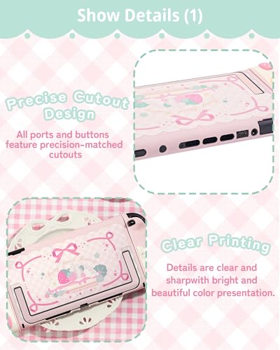 GeekShare Strawberries with Cream Case Compatible with Switch 2, Slim Separable Soft Silicone Protective Shell with 2 Thumb Grip Caps -- Pink - color: Pink Strawberries, size: For Switch 2