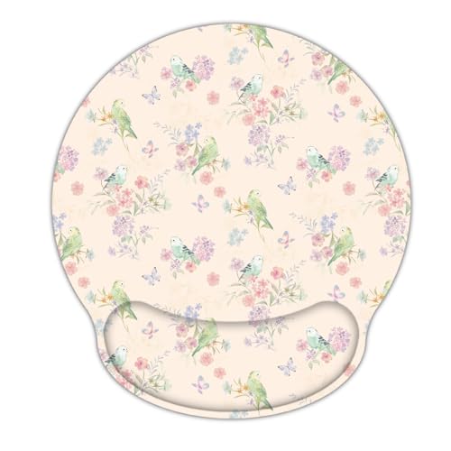 Ergonomic Mouse Pad with Wrist Support,Non-Slip Rubber Base for Computer Laptop & Mac,Lightweight Rest for Home,Office & Travel (Pink Flowers Birds) - color: Pink Flowers Birds