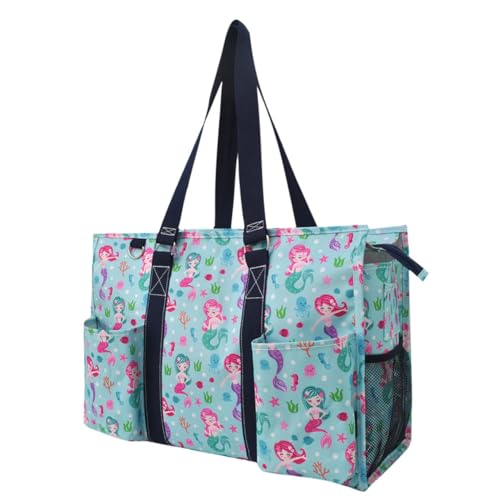 NGIL Utility Water Resistant Tote Bag | Work Tote for Women, Nurse Bag, Teacher's Choice Purse, Gym Bag, Everyday Organizer Top Zipper Closure - color: Mermaid-navy