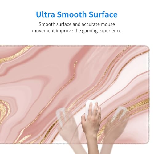 Large Mouse Pads for Desk, Extended Marble Gaming Mousepad for Women Office Gifts, Funny XL Big Stitched Waterproof Nonslip Computer Mats Deskmat for Keyboard, (Pink Gold Striped, 31.5 * 11.8 in) - color: Pink Gold Striped Marble