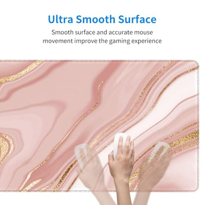 Large Mouse Pads for Desk, Extended Marble Gaming Mousepad for Women Office Gifts, Funny XL Big Stitched Waterproof Nonslip Computer Mats Deskmat for Keyboard, (Pink Gold Striped, 31.5 * 11.8 in) - color: Pink Gold Striped Marble
