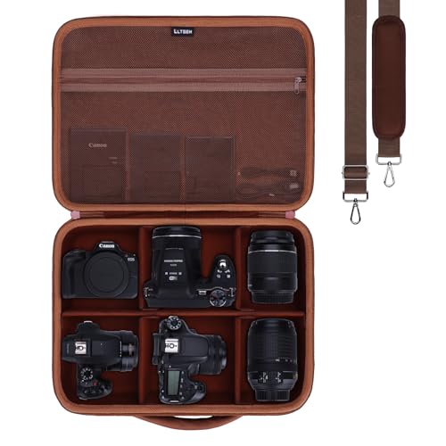 Large Camera Case Bag for Canon/Sony/Nikon Camera and Multiple Lens Brown | Hard Travel Carrying Case Bag for Canon/Sony/Nikon DSLR SLR Mirrorless Camera and Multiple Lens with 5 Dividers - color: Brown, size: Large