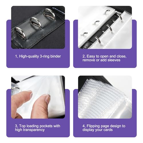 GEAoffice 1 Pocket Mini Trading Card Binder Holds 80 Cards with Zip, Purple | Super Lightweight, 40 Removable Acid-free & Non-PVC Sleeves, Premium PU Leather Card Binder for TCG, MTG, Sports&Games, Gift - color: Purple-1 Pocket