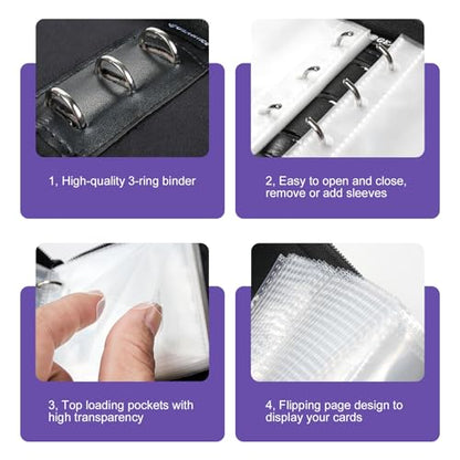 GEAoffice 1 Pocket Mini Trading Card Binder Holds 80 Cards with Zip, Purple | Super Lightweight, 40 Removable Acid-free & Non-PVC Sleeves, Premium PU Leather Card Binder for TCG, MTG, Sports&Games, Gift - color: Purple-1 Pocket