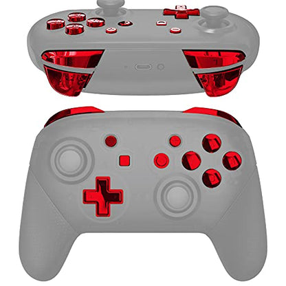 eXtremeRate Chrome Red Repair ABXY D-pad ZR ZL L R Keys for Nintendo Switch Pro Controller, Glossy DIY Replacement Full Set Buttons with Tools for Nintendo Switch Pro - Controller NOT Included - color: Chrome Red