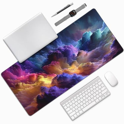 Extra Large Gaming Mouse Pad, Colorful Galaxy Cloud Design, Non-Slip Rubber Base, Washable, 35.4 x 15.7 - color: Fantasy scenery