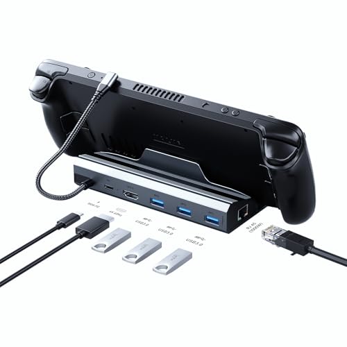 Docking Station for Steam Deck/ROG Ally/Legion Go, The 6 in 1 Steam Deck Dock. 1000Mbps Ethernet, 3.0 PD 100W Fast Charging, HDMI 2.0 4K@60Hz and 3 USB 3.0 Port Steam Deck OLED Dock.
