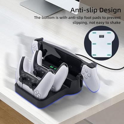 Mcbazel Charging Station for PlayStation Portal Remote Player and PS5 Controllers with LED Light and Charging Cable, Charging Dock Stand Base Holder Accessories for PS5 Portal Console - Black