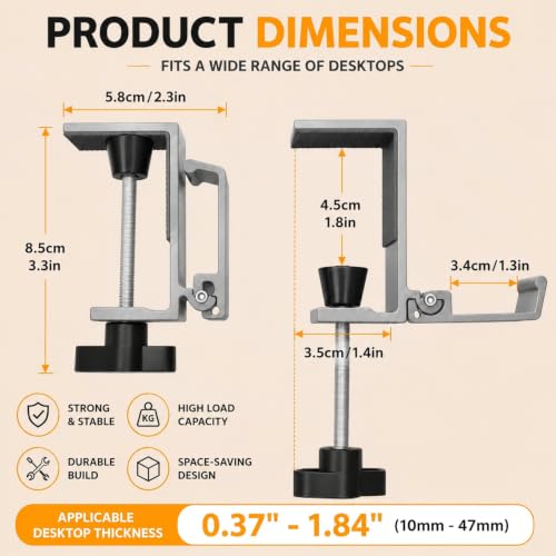 JAKO Aluminum Alloy Headphone Stand for Desk, Foldable Headphone Holder - Headset Stand Hook Mount, PC Gaming Headset Holder Under Desk Clamp for Office, Computer, Student Class Table, Handmade Table - color: Grey
