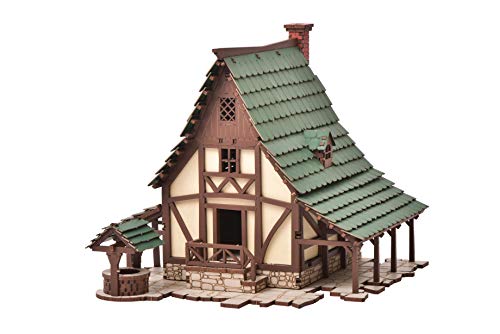 I Built It-PEASANT DWELLING-Architectural Wooden Model Kit-Medieval Europe-3D Puzzle-Terrain Scenery for Tabletop 28mm Miniatures Wargame - (DIY) - Educational Family activity-(Standard Texture) - color: Green Gables 14