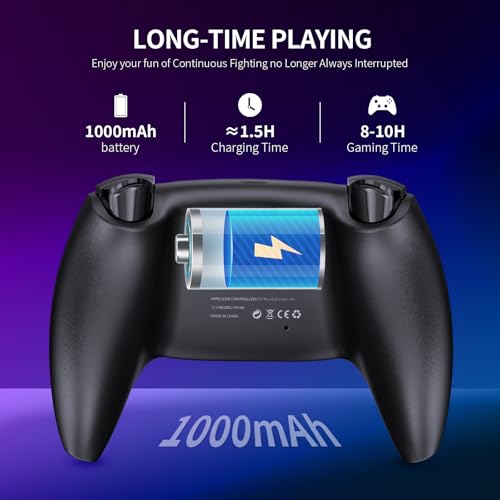 JDDWIN LED Wireless Gaming Controller for PS5/PC/Android/IOS/MAC/Steam Deck,Hall Effect Joystick, Bluetooth, 3.5mm Audio Jack, Dual Vibration, 6-Axis Motion Contro Gamepad with Speaker (Black)