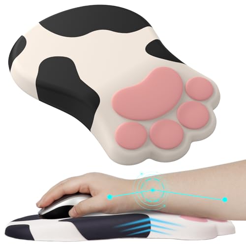 L-SPOUTTO Ergonomic Mouse Pad with Wrist Rest,Cute Mouse Pad Wrist Support | Cat Paw Comfortable Massage Design,Computer Pain Relief Mousepad with Non-Slip PU Base for Desk Laptop Gaming,Cow - color: Cow