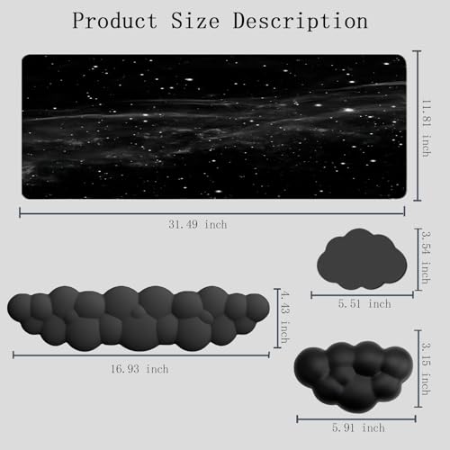 Cloud Mouse Pad Keyboard Wrist Rest 4PCS Extended Large Galaxy Desk Mat Pad Set Memory Foam Non-Slip Cute Ergonomic Gaming Mouse Pad Wrist Support for Computer Laptop Home Office Black - color: 4pcs Black Galaxy