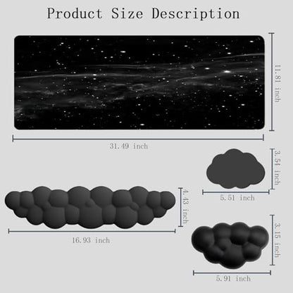 Cloud Mouse Pad Keyboard Wrist Rest 4PCS Extended Large Galaxy Desk Mat Pad Set Memory Foam Non-Slip Cute Ergonomic Gaming Mouse Pad Wrist Support for Computer Laptop Home Office Black - color: 4pcs Black Galaxy