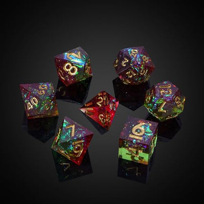 7PCS DND Dice Set,Handmade Sharp Edge Dice Set D&D RPG Polyhedral Die,for Dungeons and Dragons TTRPG Games Roleplaying Games Pathfinder,with Gift Box(Green with Red) - color: Starry Sky(green With Red)