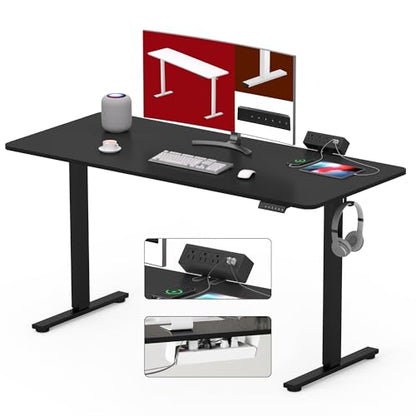 SANODESK Electric Standing Desk with Desk Clamp Power Strip 48"x 24" Whole-Piece Desktop Height Adjustable Stand Up Desk with Cable Management Sit Stand Home Office Desk Black Frame/Black Top - color: Black Frame+black Top, size: 48"x24"